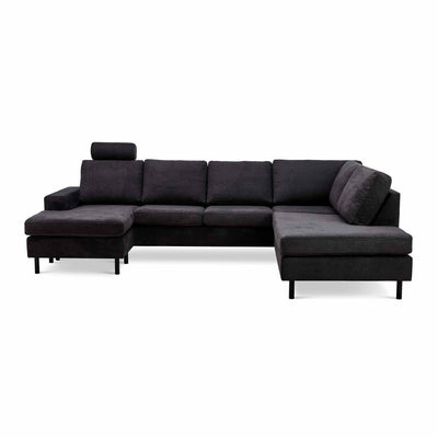 Optimal u-sofa i mørkegrå stof med ben i sort stål fra Topline