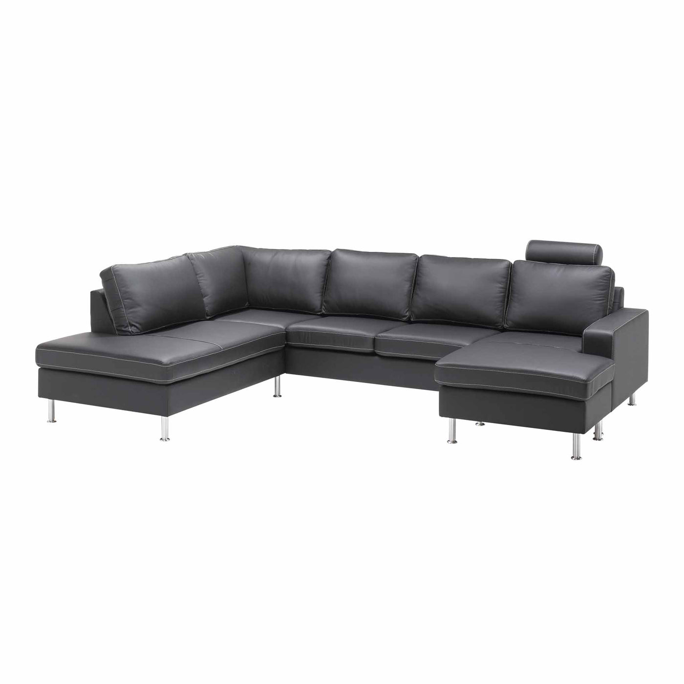 Optimal u-sofa fra Topline i sort læder med ben i børstet krom