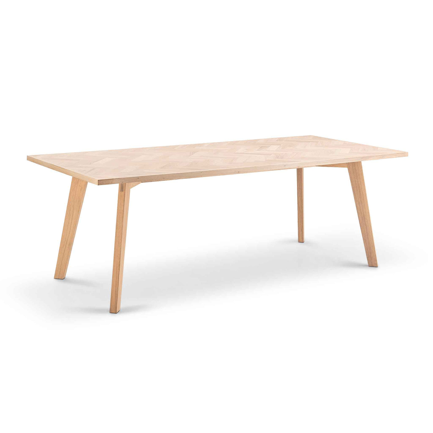 Parquette spisebord med sildebensmønster 100x220cm i hvidolieret eg fra Kristensen & Kristensen
