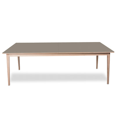 PBJ Designhouse Sesame spisebord i hvidpigmenteret lakeret eg med bordplade i brunlig laminat.