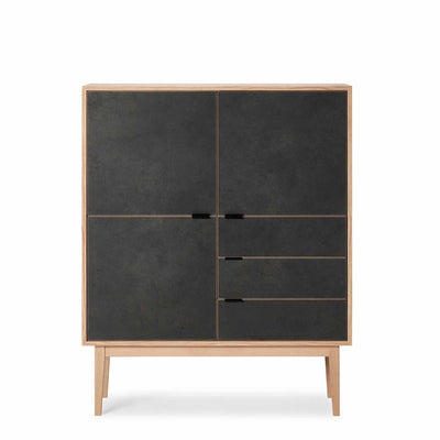 Svane Design Idyl highboard skænk i ubehandlet eg og stone look laminat.