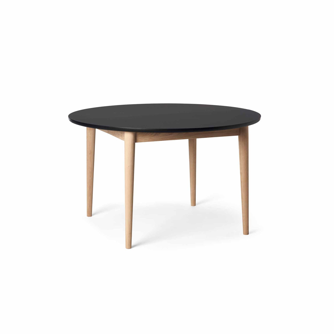 Svane Design Idyl spisebord Ø125 cm med bordplade i sort nano laminat med ben i ubehandlet eg.