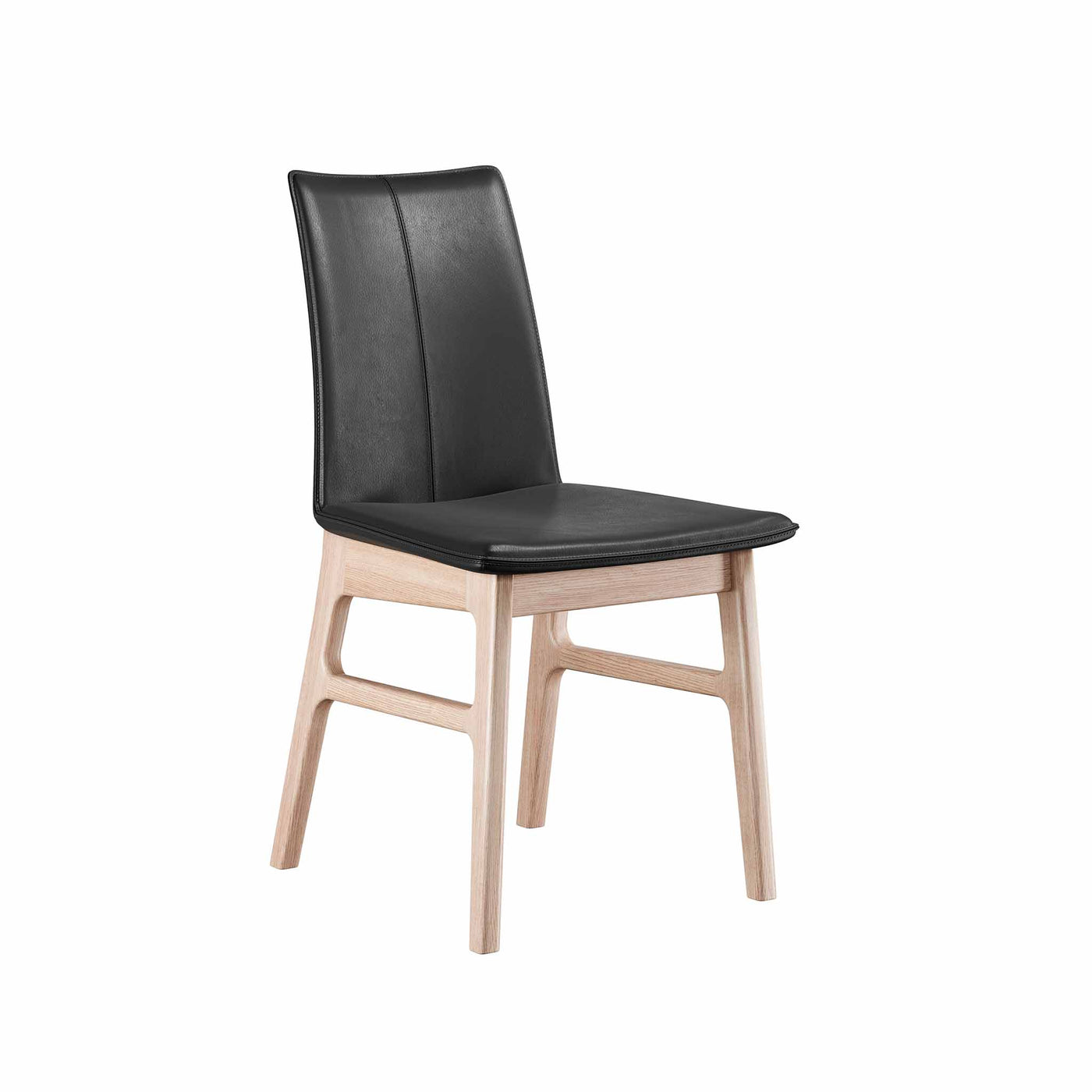Sweetseat spisebordsstol med sort læder sæde og ben i hvidolieret eg fra Casø Furniture